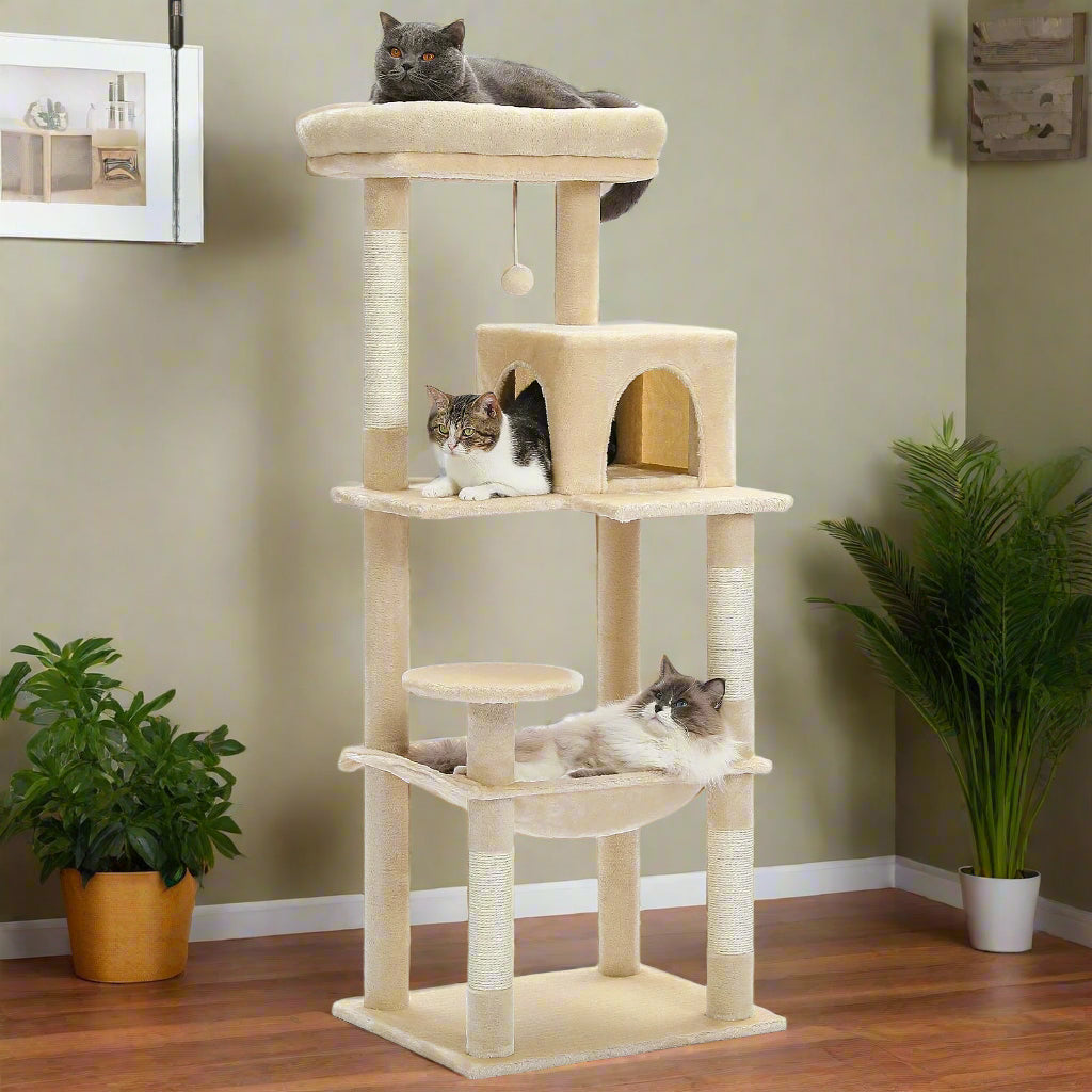5-Level Indoor Cat Tree Tower for Large Cats with Spacious Hammock, Sisal Scratching Posts, Cozy Condo, and Elevated Perch