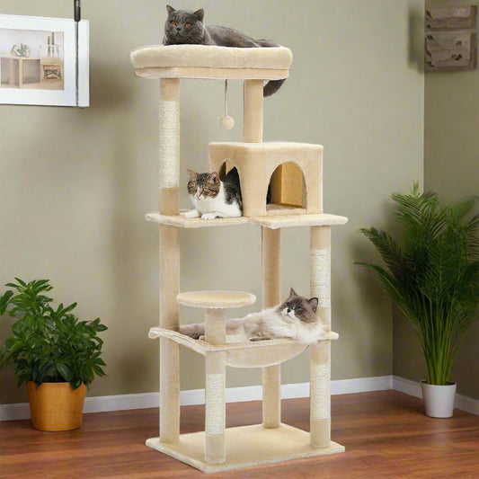5-Level Indoor Cat Tree Tower for Large Cats with Spacious Hammock, Sisal Scratching Posts, Cozy Condo, and Elevated Perch