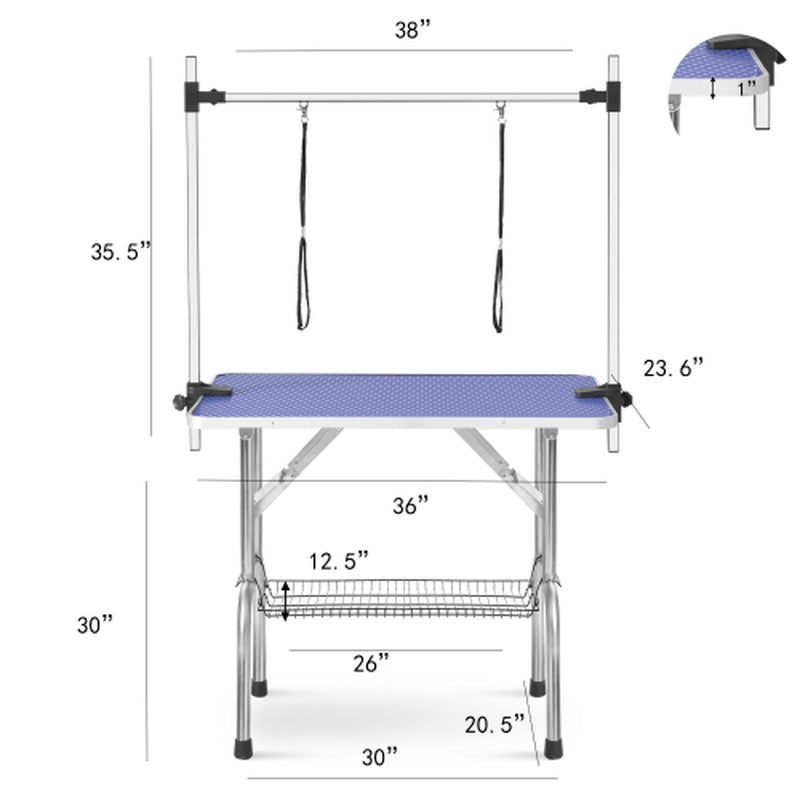 36-Inch Professional Heavy-Duty Stainless Steel Folding Grooming Table for Pets