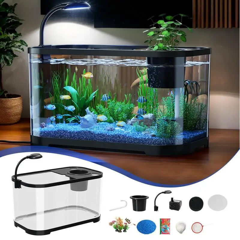 Aquarium Kit for Small Betta Fish - User-Friendly Desktop Tank for Home Use, Ideal for Betta Fish, Tortoises, and Frogs