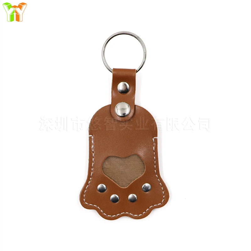 Premium Handcrafted Leather Pet Memorial Keychain with Cat Paw Motif and Hair Storage Pouch