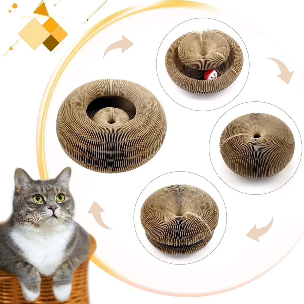 Interactive Cat Scratch and Climbing Board with Ball and Claw Grinding Surface for Kittens