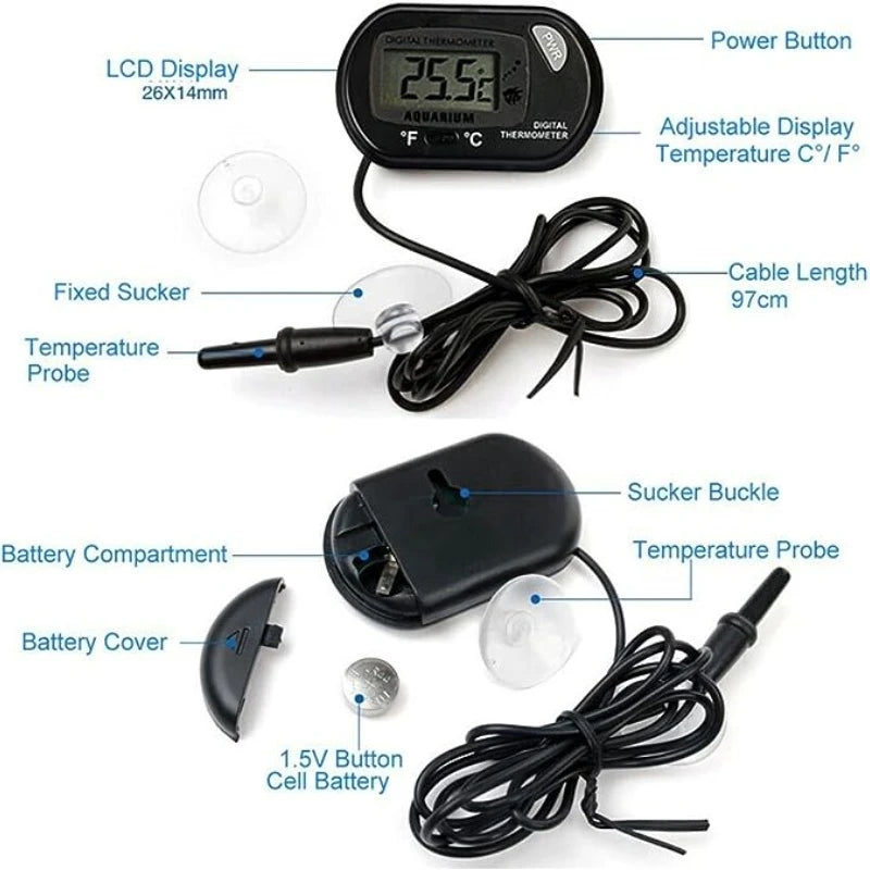 Digital Aquarium Thermometer with Suction Cup Probe for Precise Celsius Water Temperature Measurement