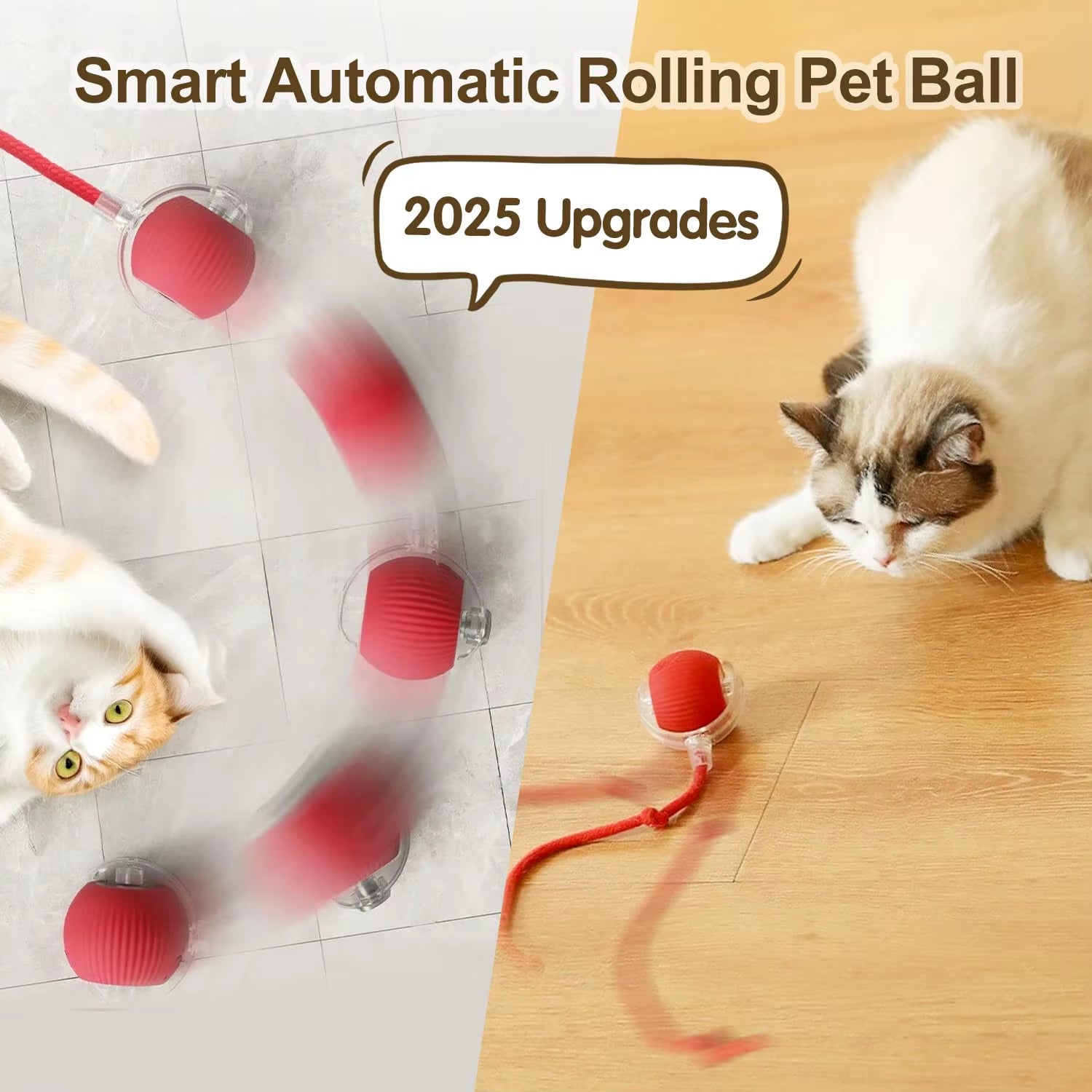Interactive Rechargeable Cat Ball Toy with Tail - Automatic Rolling Smart Pet Plaything