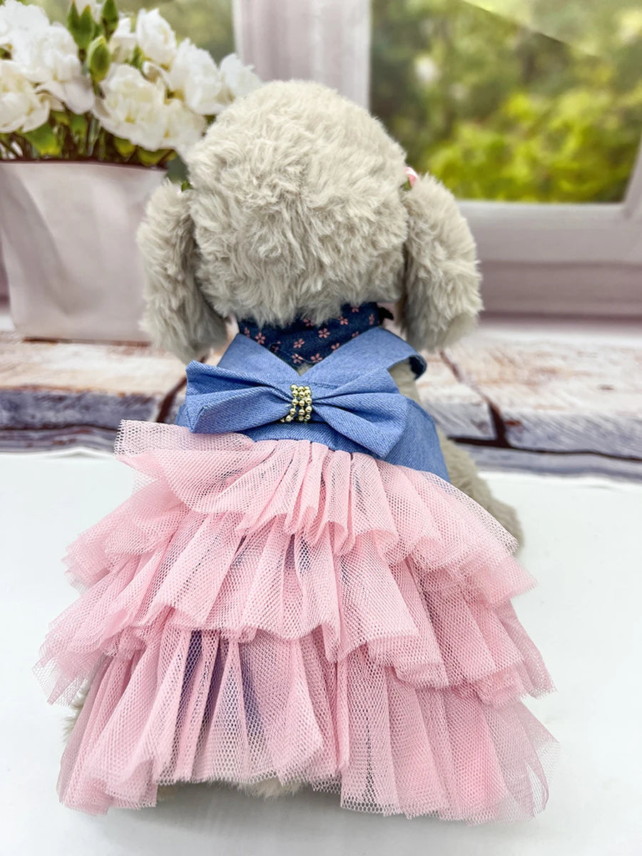 Summer Cat Stripe Dress and Lace Skirt for Pets - Stylish Apparel for Chihuahuas and Puppies