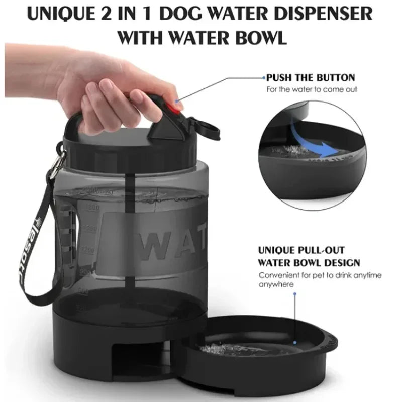 2.2L High-Capacity Dog Water Bottle with Built-In Drinking Bowl - Portable Travel Feeder for Outdoor Activities