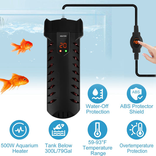 500W Submersible Aquarium Adjustable Temperature Fish Tank Heater & Thermostat