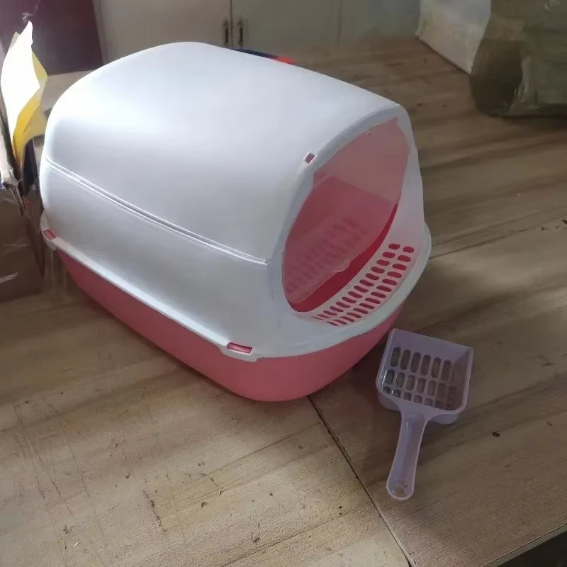 Semi-Enclosed Splashproof Cat Litter Box with Cleaning Basin - Kitty Toilet Supplies