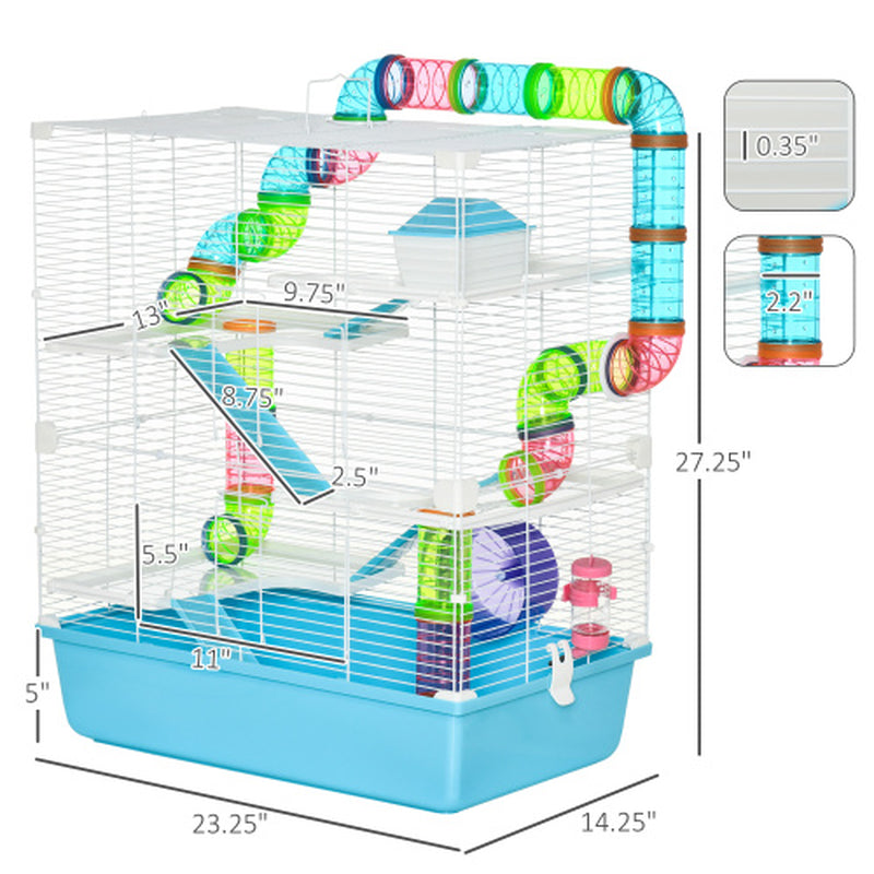 Oversized 23-Inch Hamster Cage with Tube and Tunnel, Featuring Portable Carrying Handle