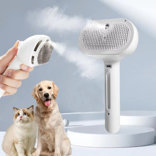 Pet Steam Massage Brush with Safe Round Head and Soft Teeth for Effective Hair Removal in Dogs and Cats
