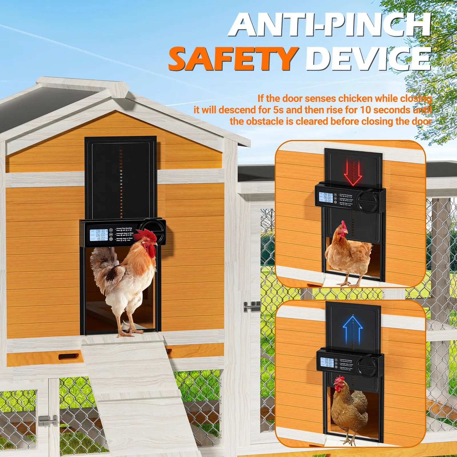 Automatic Battery-Powered Chicken and Duck Coop Door with Timer, Manual Control, and LED Display