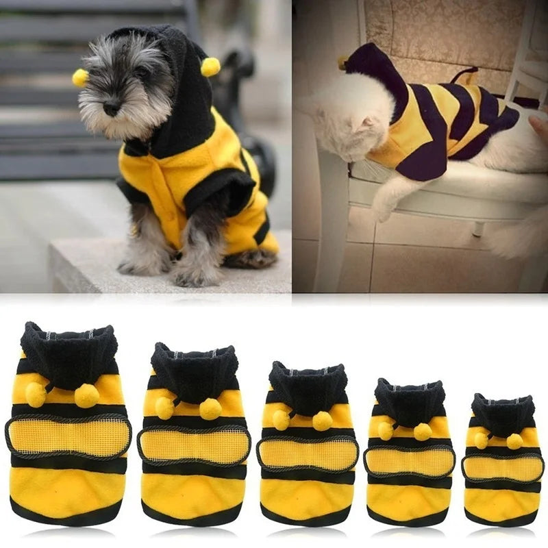 Bee Pet Fleece Hoodie for Dogs and Cats - Elegant Costume Wear for Halloween and Cosplay