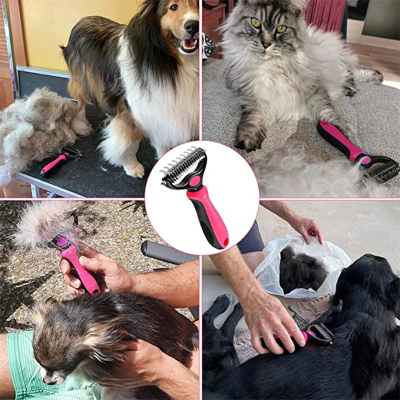 Professional Dual-Sided Deshedding Brush for Dogs and Cats - Efficient Grooming Tool for Fur and Mat Removal