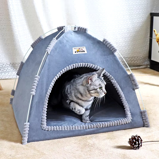 Portable Foldable Pet Tent - All-Season Universal Shelter for Cats and Dogs with Breathable Summer Cooling Mat for Outdoor Use