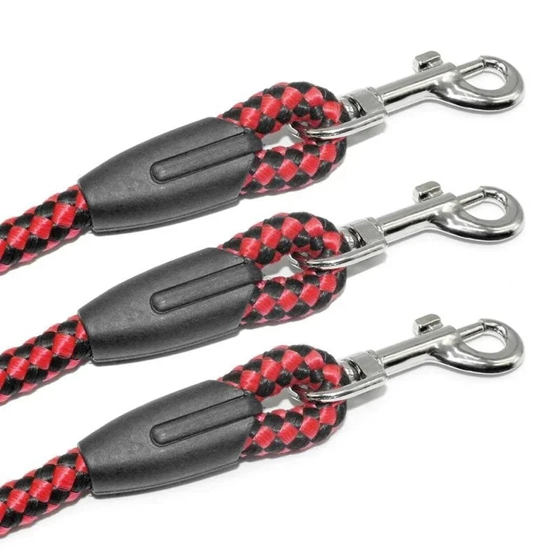 Adjustable Nylon Triple Coupler Pet Dog Walking Leash with Padded Soft Handle and No-Tangle Design