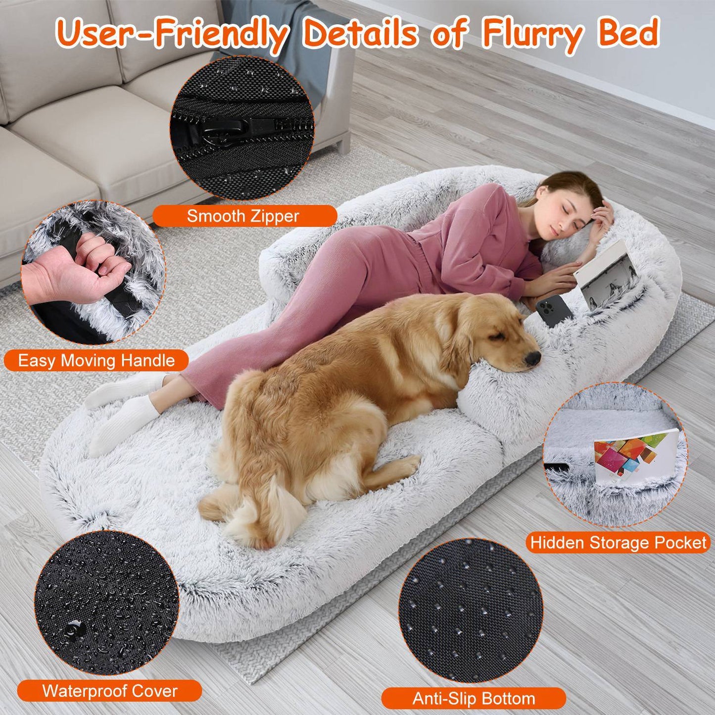 1Pc Large Foldable Human Size Dog Bed With Pillow Blanket