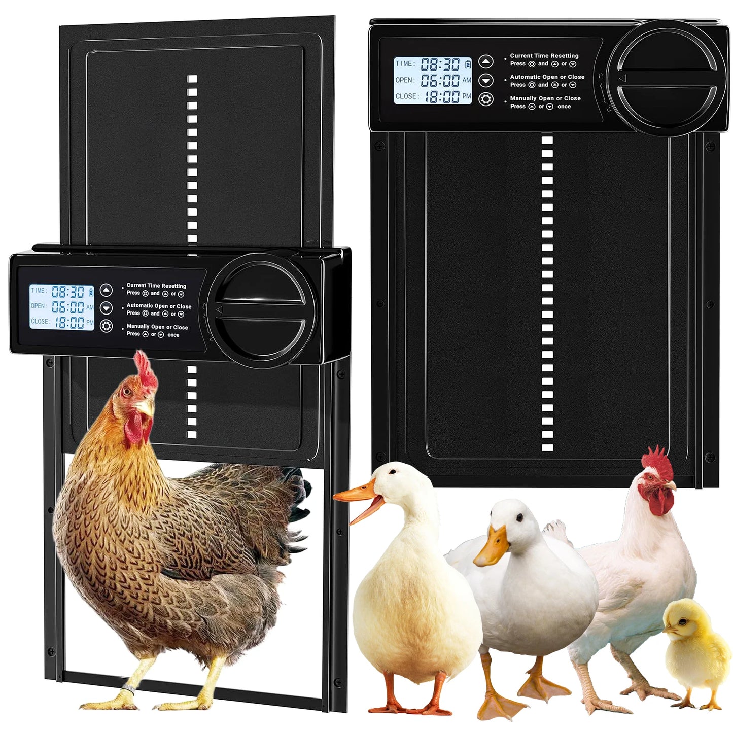 Automatic Battery-Powered Chicken and Duck Coop Door with Timer, Manual Control, and LED Display