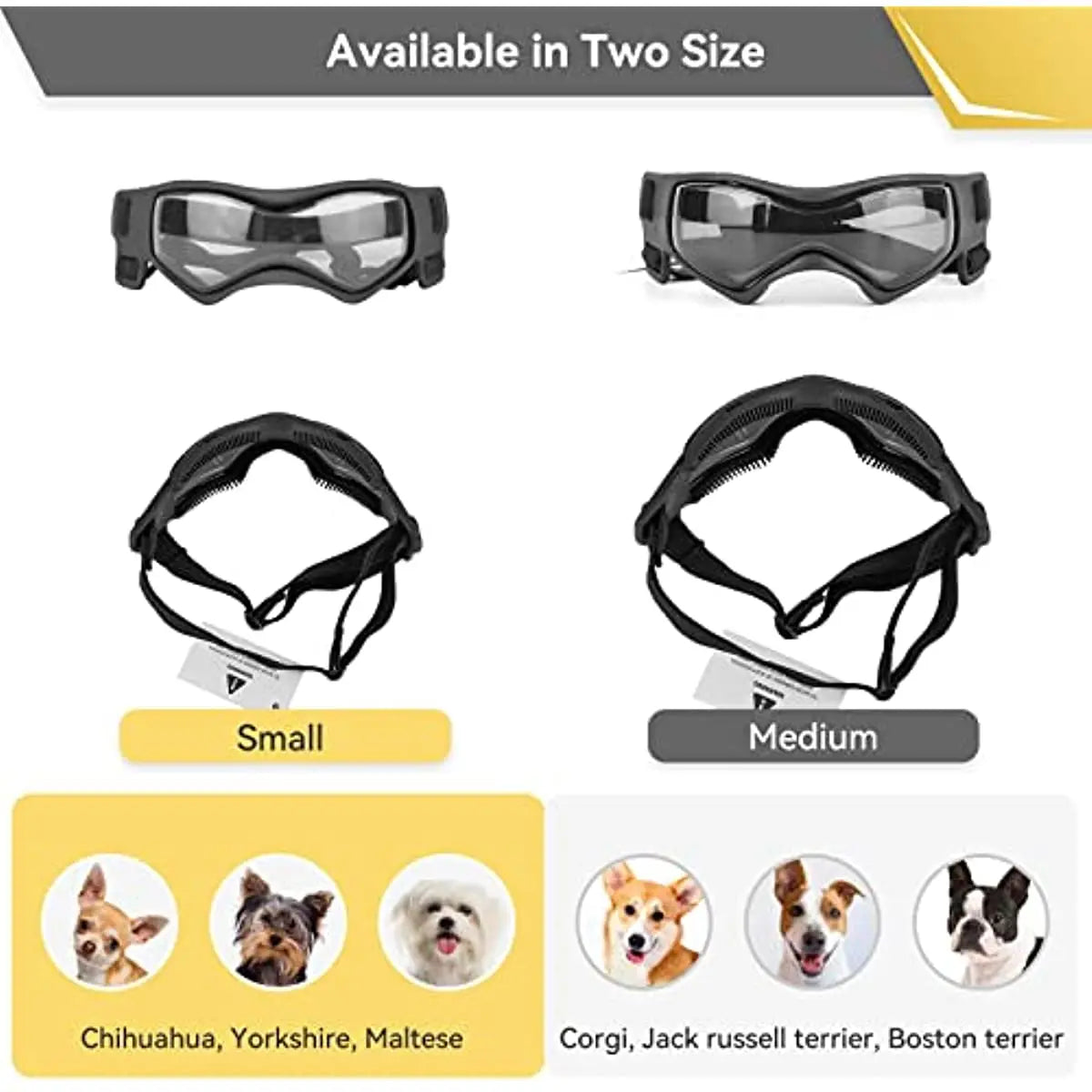Premium Dog Sunglasses for Small Breeds - Ultimate UV Protection and Windproof Design with Adjustable Soft Frame for Small and Medium Dogs and Puppies
