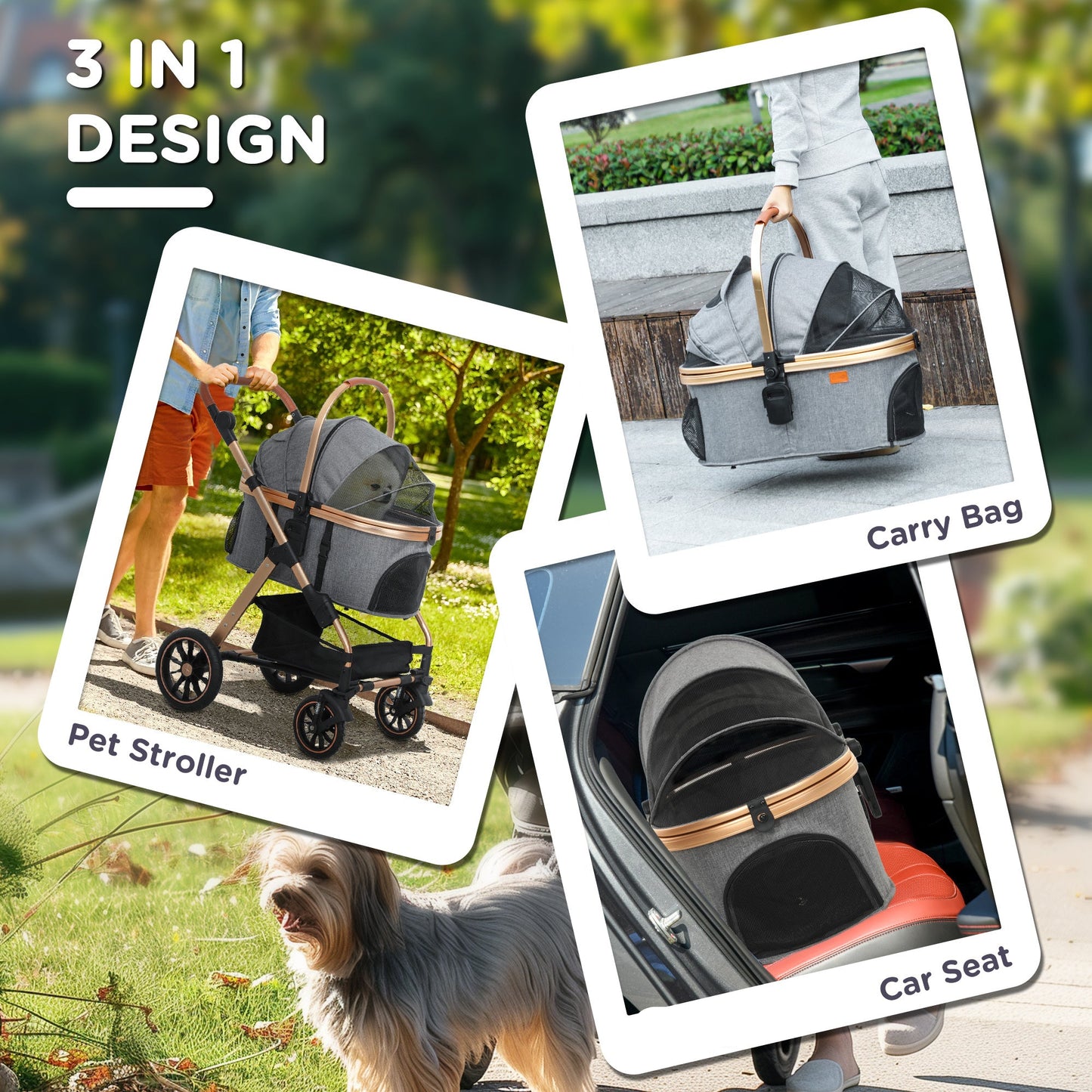 3 In 1 Dog Stroller With Detachable Cabin