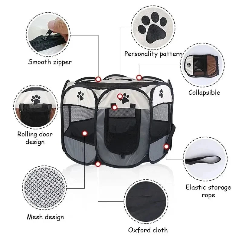 Durable Foldable Pet Tent and Octagonal Cat House - Portable Outdoor Dog Kennel and Fencing Solution