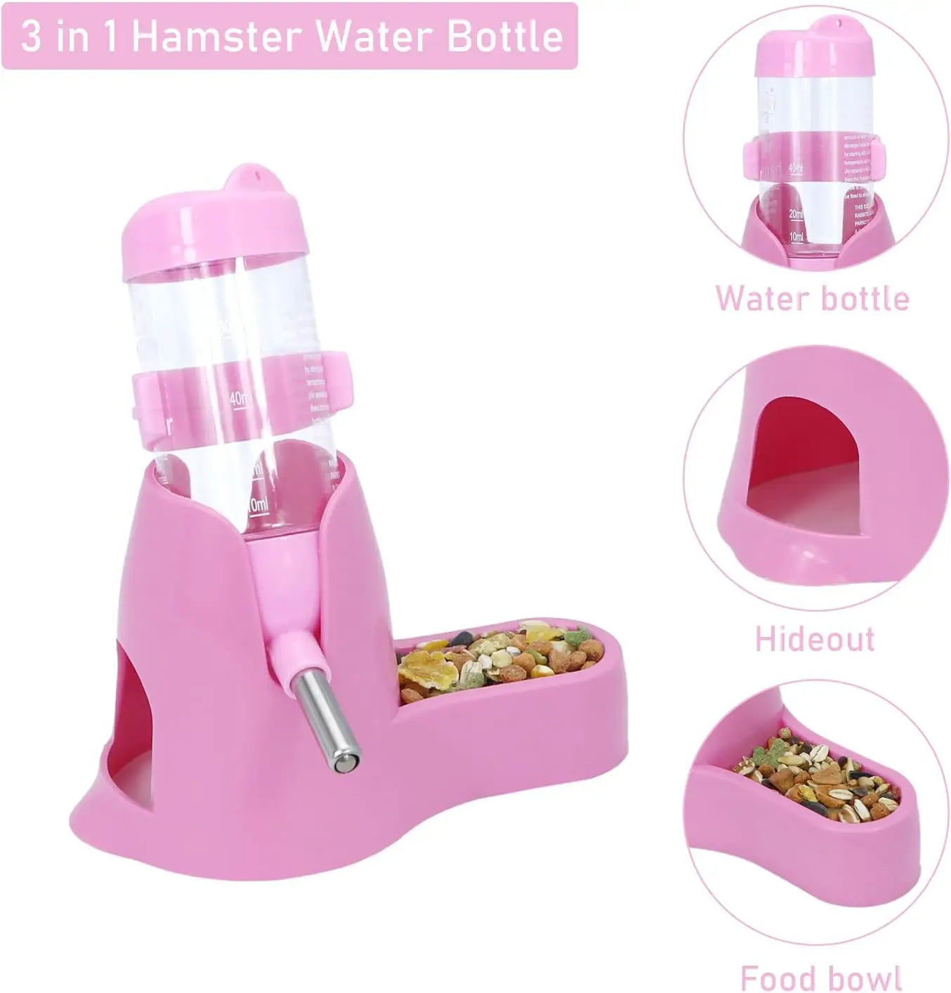 3-in-1 Hanging Water Dispenser for Small Pets - 80ml Capacity for Dwarf Hamsters, Mice, Rats, and Hedgehogs