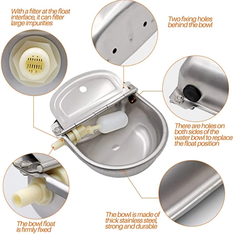 Automatic Floating Ball Cattle Drinking Bowl - 304 Stainless Steel Water Trough for Livestock Operations