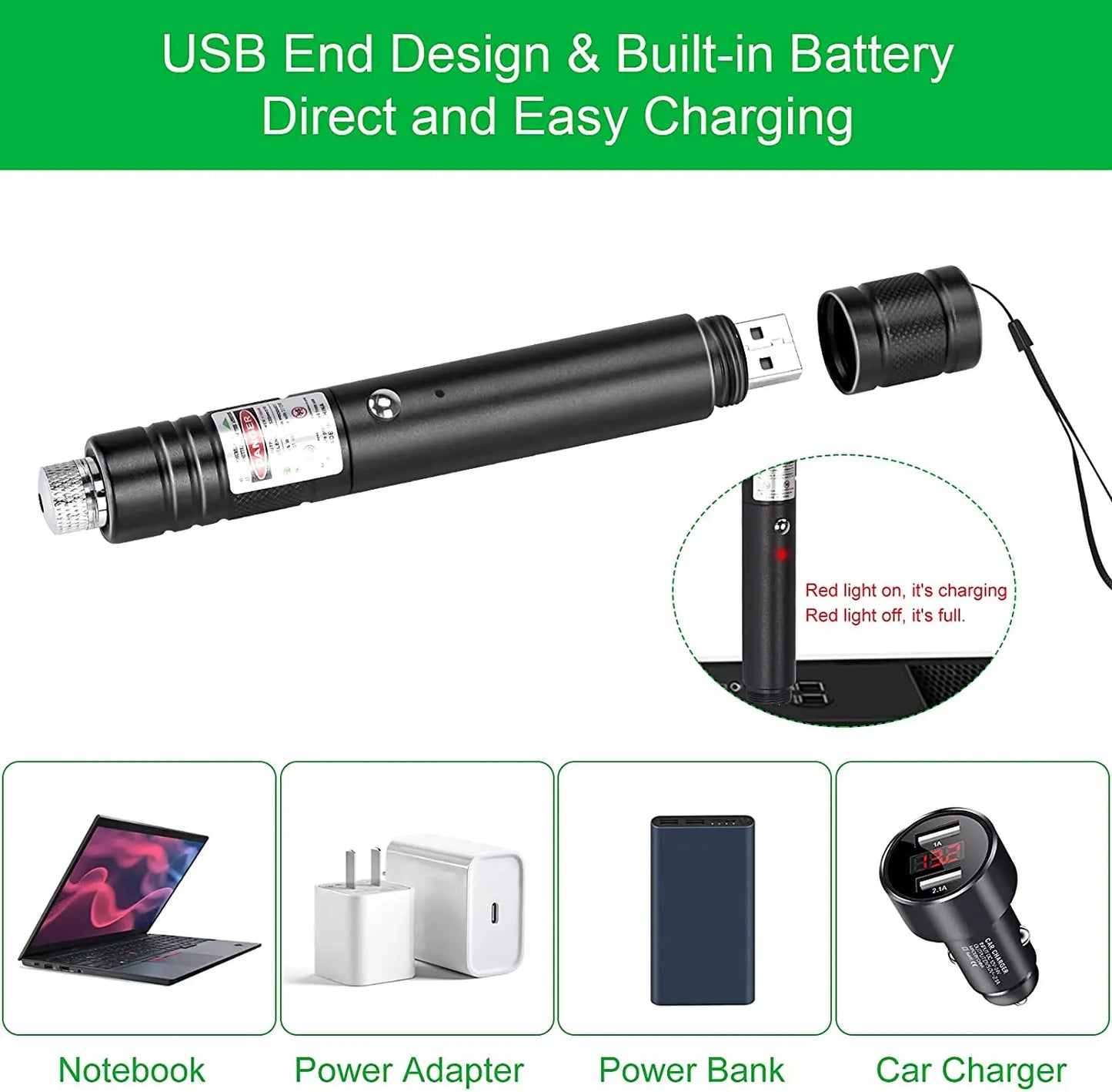 2-in-1 Portable Cat Laser Pointer and LED Training Torch - Green Flashlight Toy