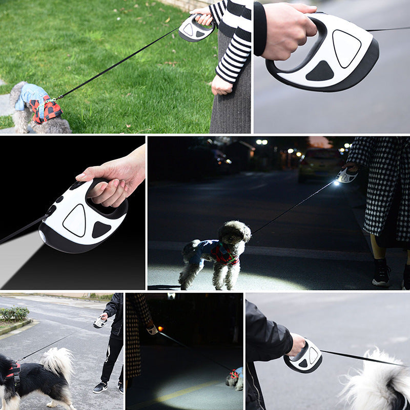 Automatic Retractable Fiber Dog Leash with Integrated Night Safety LED and Stretch Mechanism