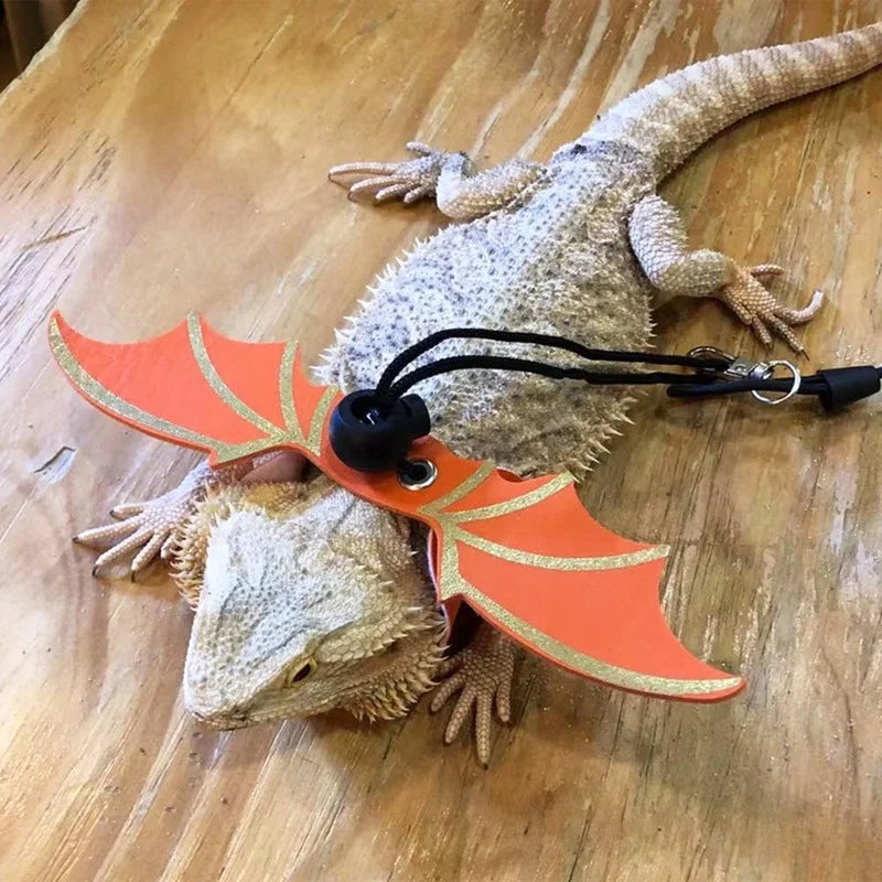 2022 Adjustable 3-Piece Bearded Dragon Leash Set with Bat Wing Design - Premium Soft Leather Harness for Amphibians and Small Reptiles