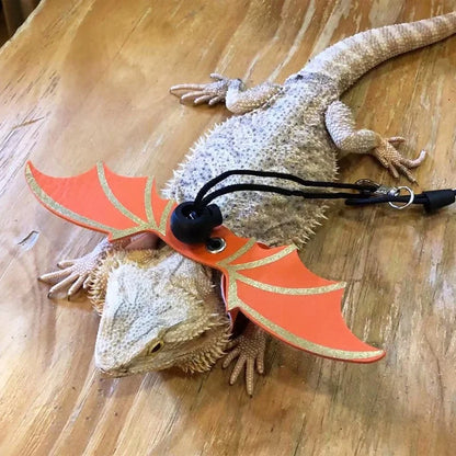 2022 Adjustable 3-Piece Bearded Dragon Leash Set with Bat Wing Design - Premium Soft Leather Harness for Amphibians and Small Reptiles