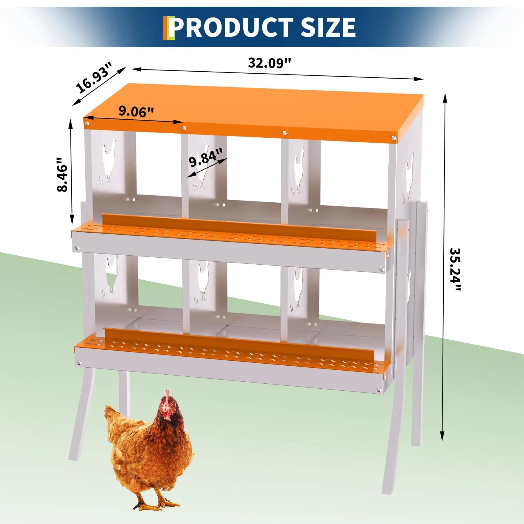 Metal Chicken Nesting Boxes with Roll-Away Functionality, Offered in 6, 8, or 10 Holes, Complete with Lid Cover for Enhanced Egg Protection