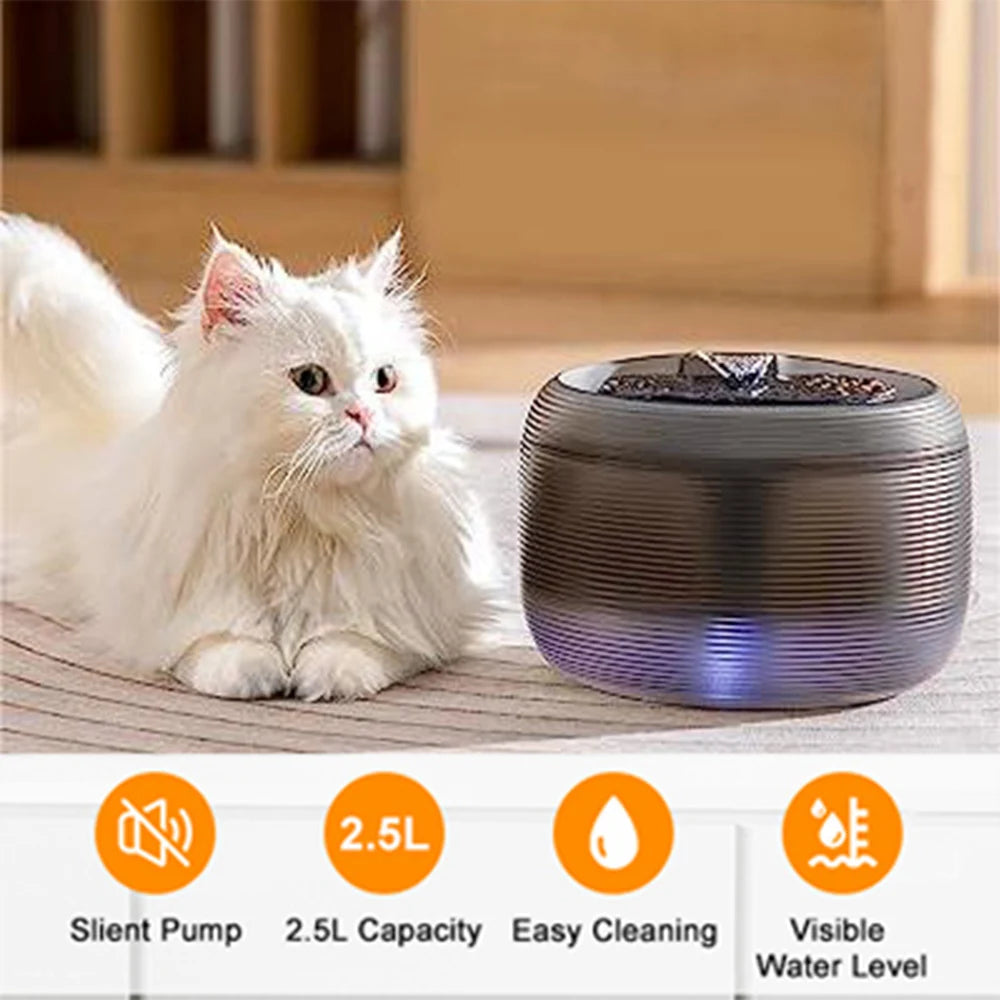 Large Capacity Ultra-Quiet USB Electric Pet Water Fountain with Automatic Filtration System for Cats