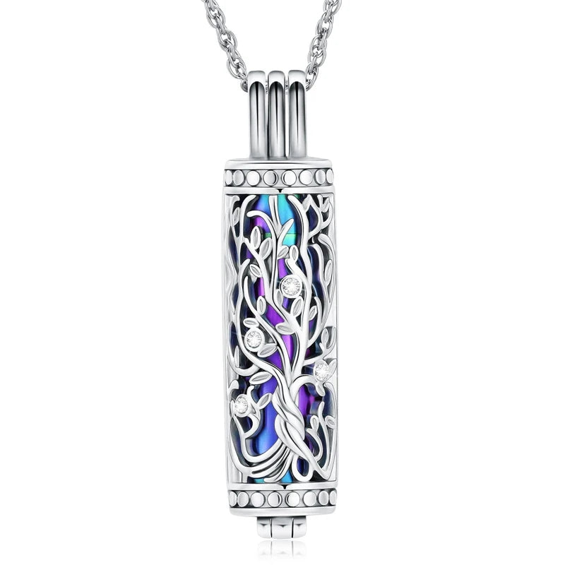 Cylinder Cremation Jewelry - Tree of Life Urn Ashes Necklace for Men and Women, Memorial Pendant for Ashes
