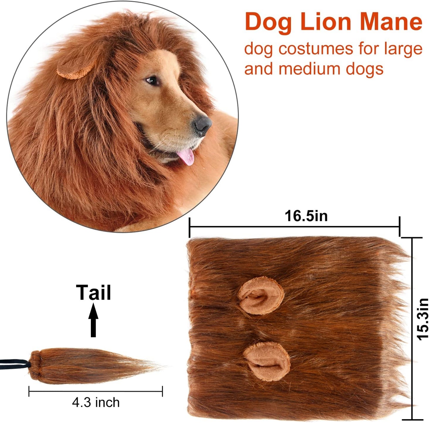 Realistic Lion Mane Wig for Medium to Large Dogs - Halloween Costume Accessory (Dark Brown)