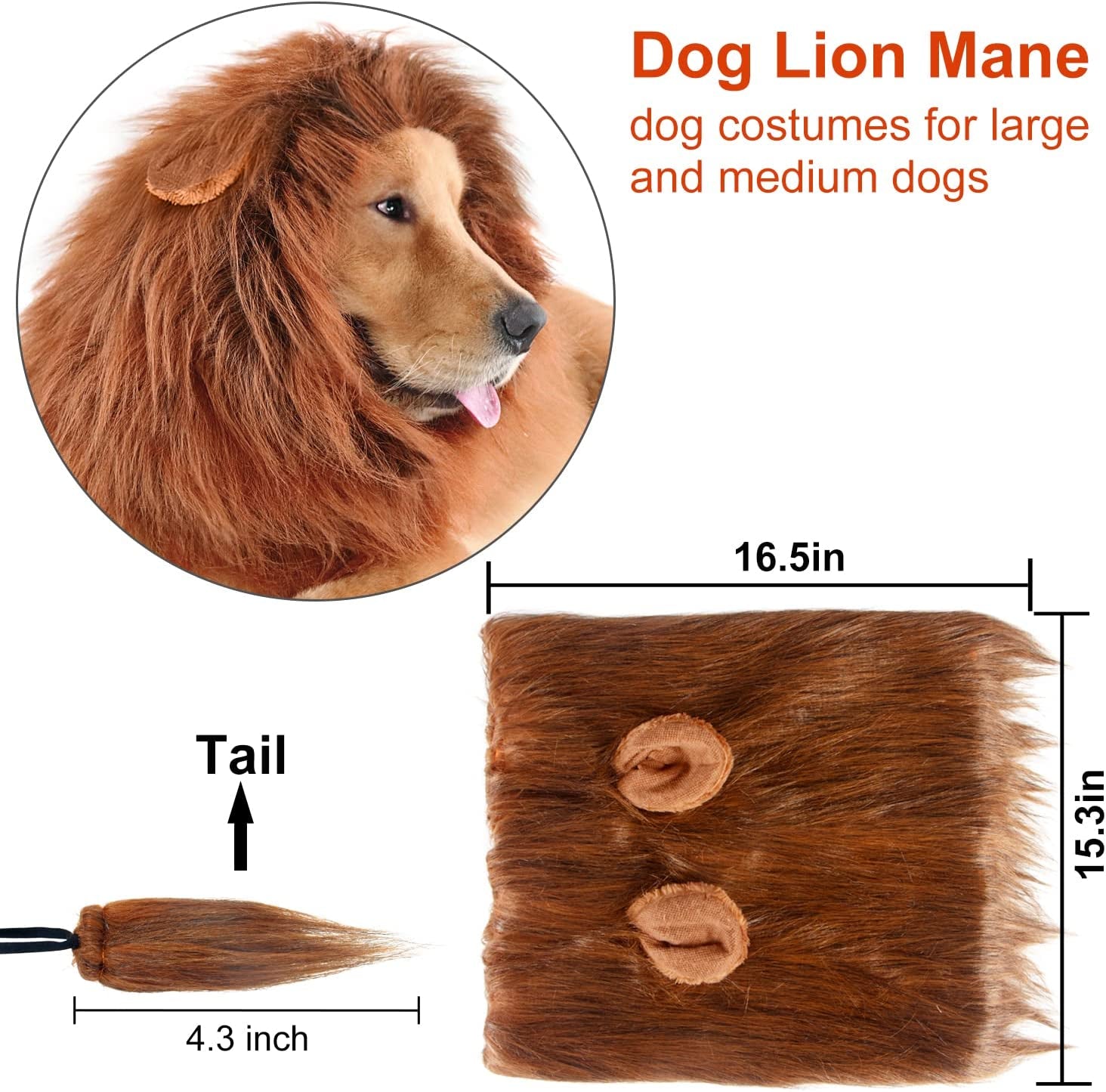Realistic Lion Mane Wig for Medium to Large Dogs - Halloween Costume Accessory (Dark Brown)