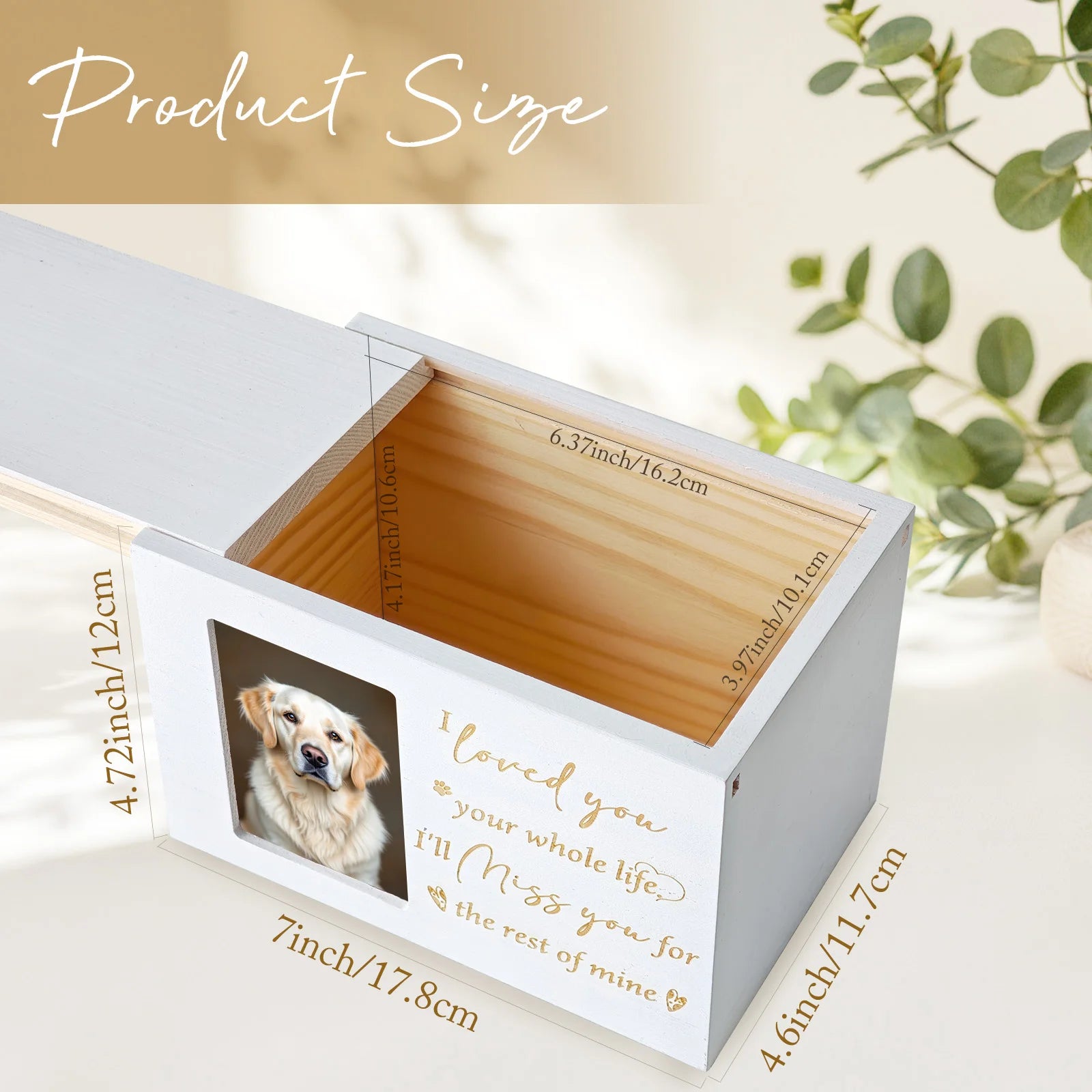 7-Inch Wooden Pet Memorial Urn with Photo Frame, Key, and Lock - Memorial Gifts for Beloved Dogs