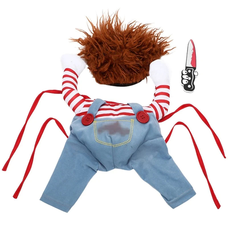 Humorous Dog Costumes for Halloween and Festivals - Comedic Outfits Featuring Knife Accessories for Pets