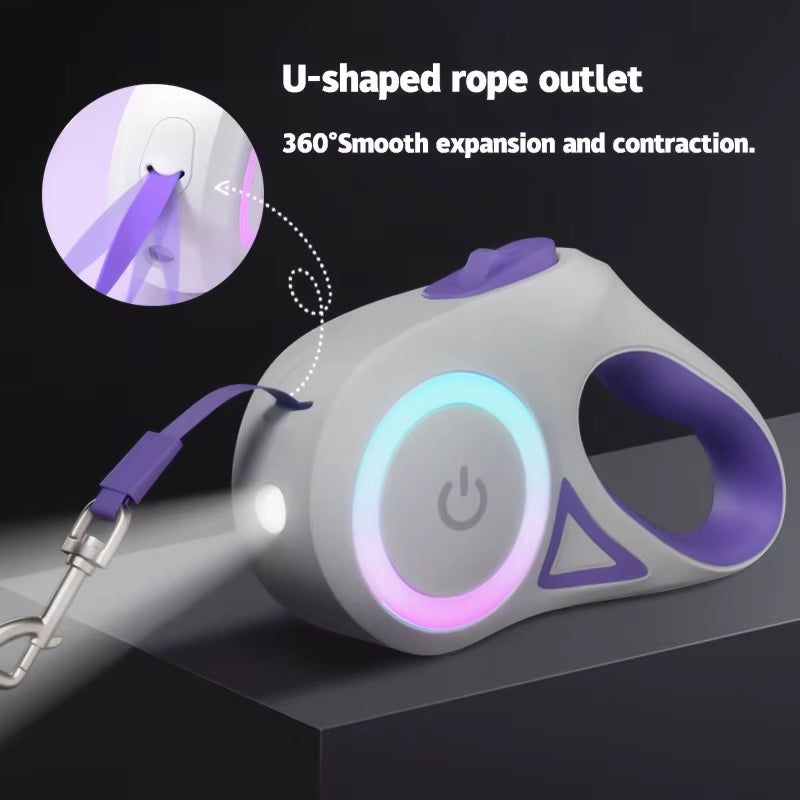 LED Retractable Dog Leash with Illumination for Small to Large Pets - Available in 3M and 5M Options with Included Harness and Collar Accessories
