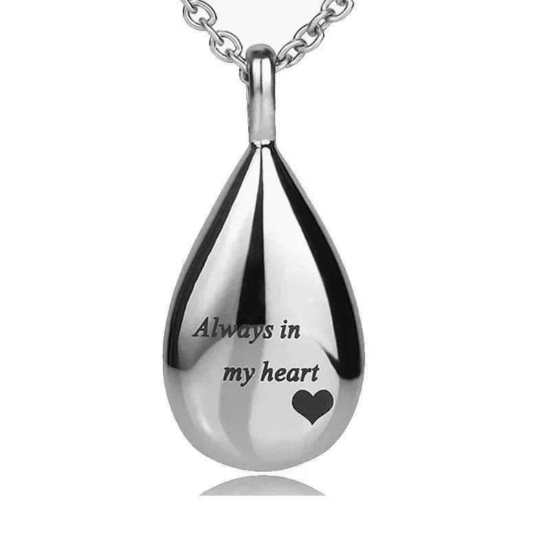 Elegant Stainless Steel Teardrop Pendant Urn Necklace - A Heartfelt Memorial Keepsake for Your Beloved Cats and Dogs