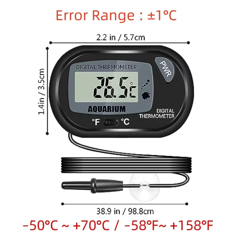 Digital Aquarium Thermometer with Suction Cup Probe for Precise Celsius Water Temperature Measurement