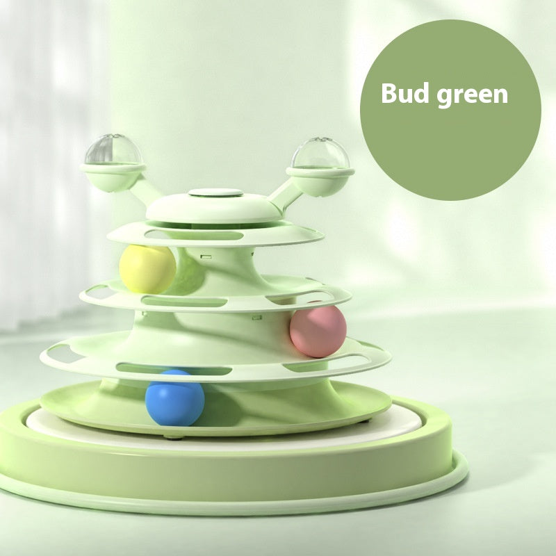 4-Tier Interactive Cat Toy Tower with Rolling Balls - Smart Training Puzzle for Pets
