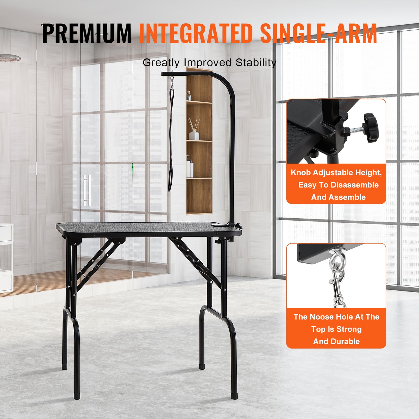 VEVOR Professional Pet Grooming Table with Adjustable Arm and Clamp, 32" x 18" Foldable Station for Medium and Small Dogs, Includes No-Sit Haunch Holder and Grooming Loop, Supports Up to 220 lbs