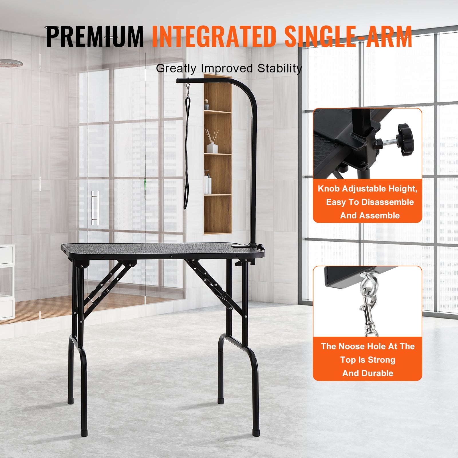 VEVOR Professional Pet Grooming Table with Adjustable Arm and Clamp, 32" x 18" Foldable Station for Medium and Small Dogs, Includes No-Sit Haunch Holder and Grooming Loop, Supports Up to 220 lbs