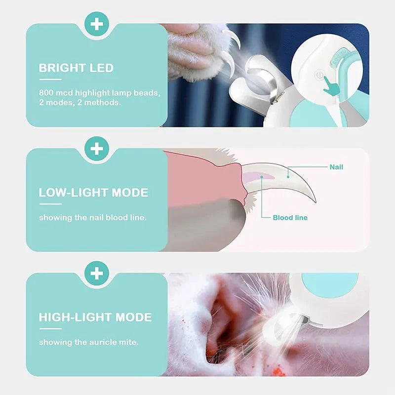 Professional LED Pet Nail Clipper with Safety Lock - Grooming Kit for Cats and Dogs