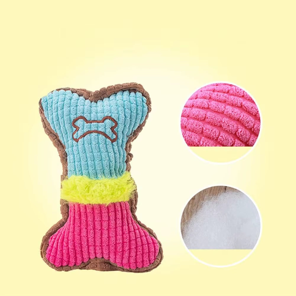 Plush Squeaky Dog Chew Toy - Bone-Shaped Design for Small to Medium Breeds, Perfect for Aggressive Chewers and Dental Health