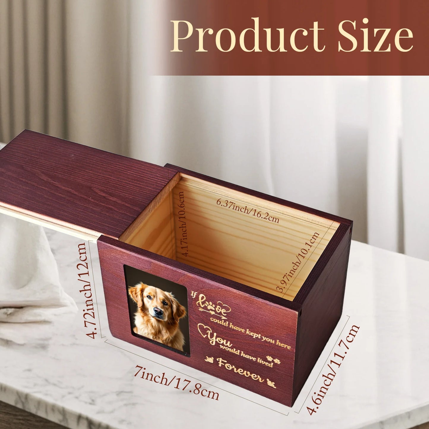 7-Inch Wooden Pet Memorial Urn with Photo Frame, Key, and Lock - Memorial Gifts for Beloved Dogs
