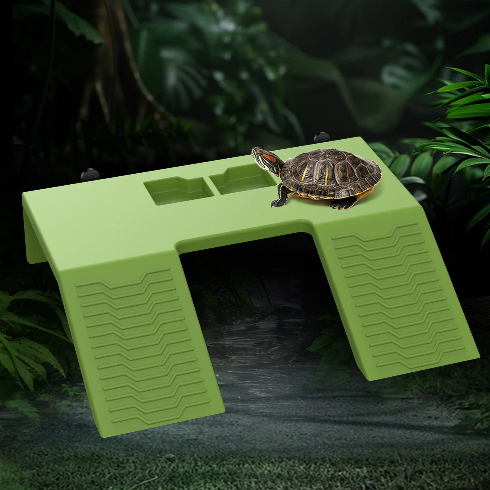 Turtle Basking Platform with Suction Cups - Plastic Terrarium Bowl for Aquatic Reptiles and Amphibians