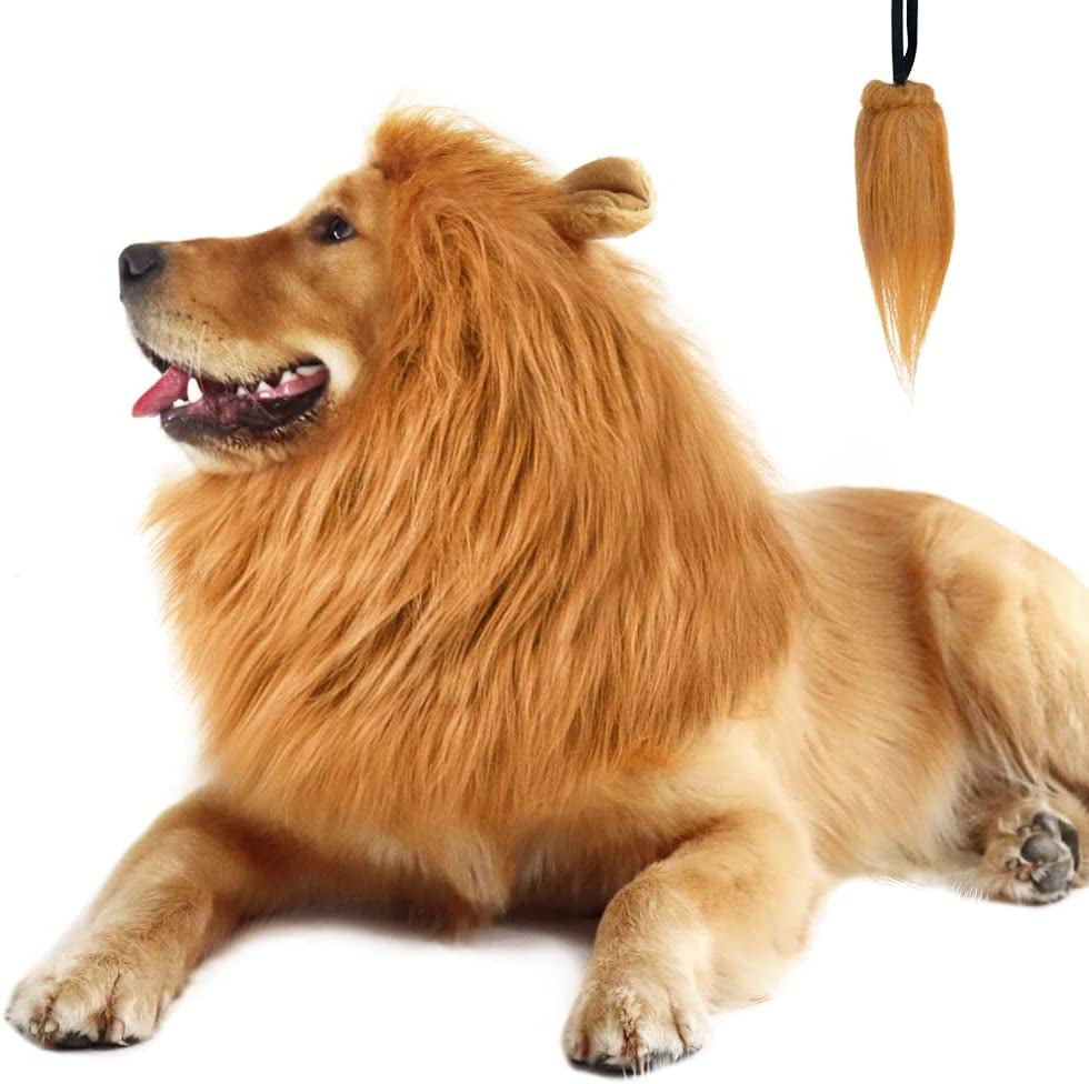 Realistic Lion Mane Wig for Medium to Large Dogs - Halloween Costume Accessory (Dark Brown)