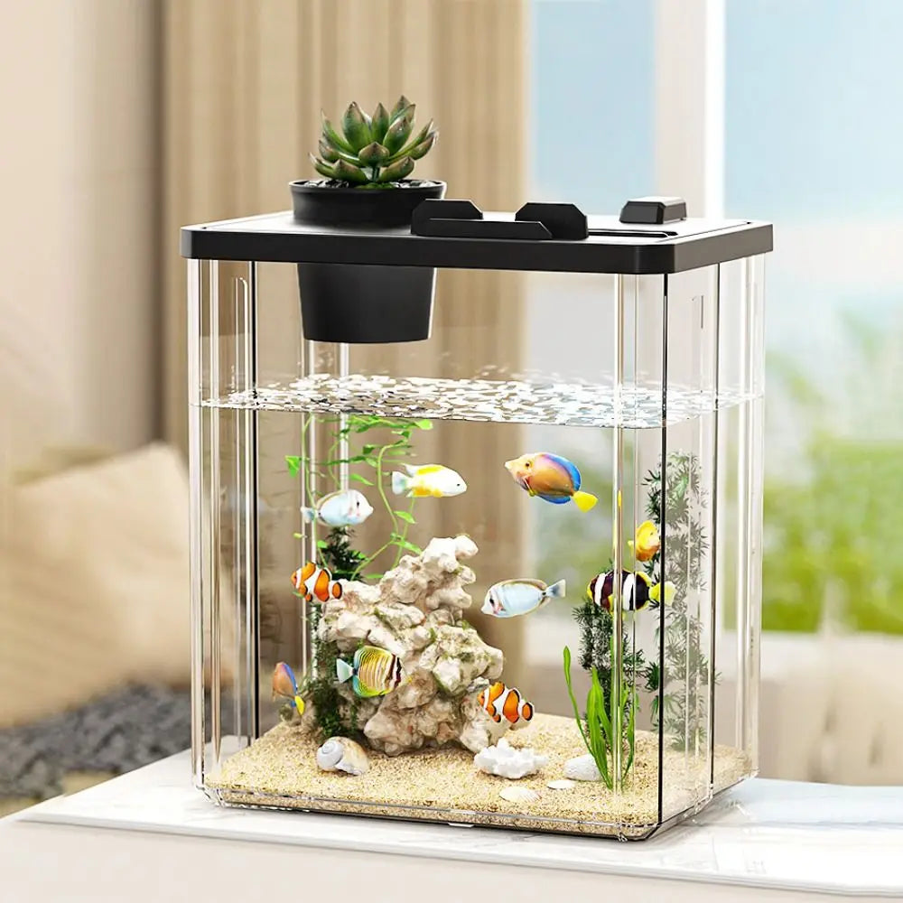 Removable Transparent Betta Fish Viewing Box with Cover - Versatile Tabletop Aquarium and Hydroponic Planter for Goldfish