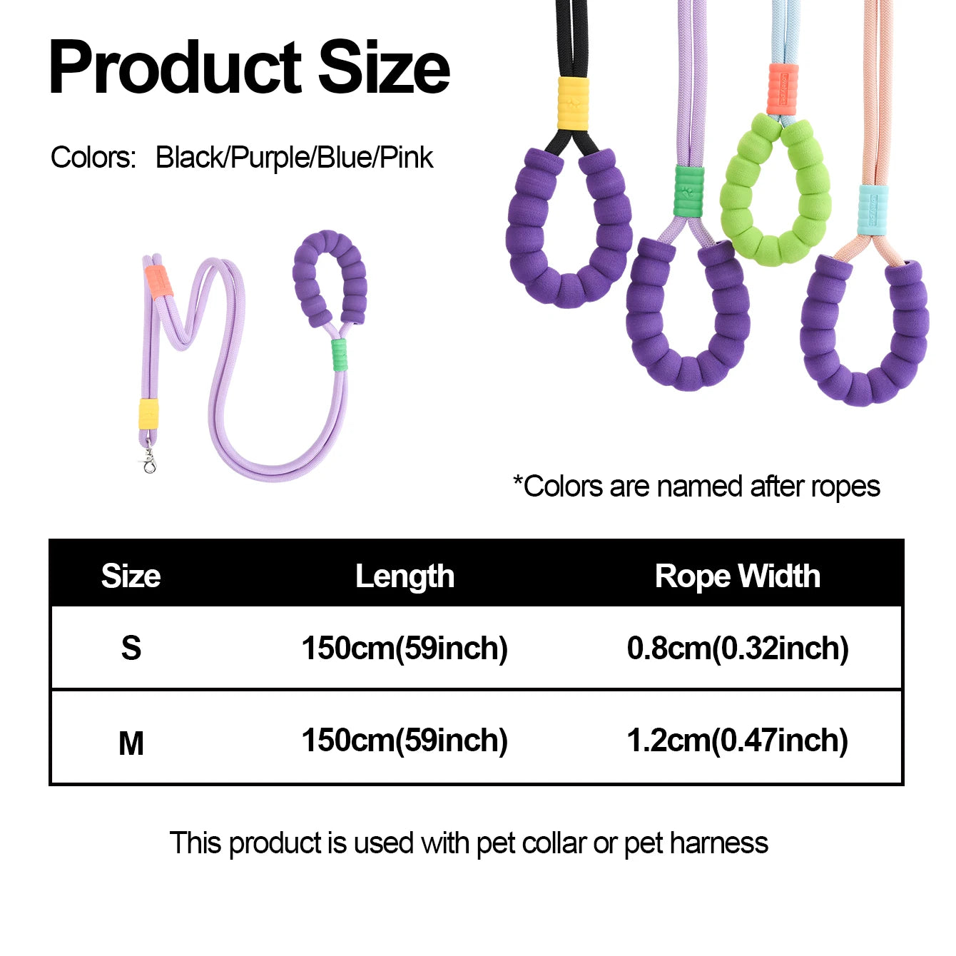 59-Inch Versatile Pet Dog Crossbody Leash with Durable Nylon Rope and Ergonomic PVC Foam Handle